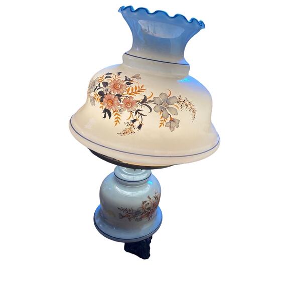 VTG Mid Century Casting Electric hurricane lamp Gone With the Wind 3 way floral - Picture 3 of 13